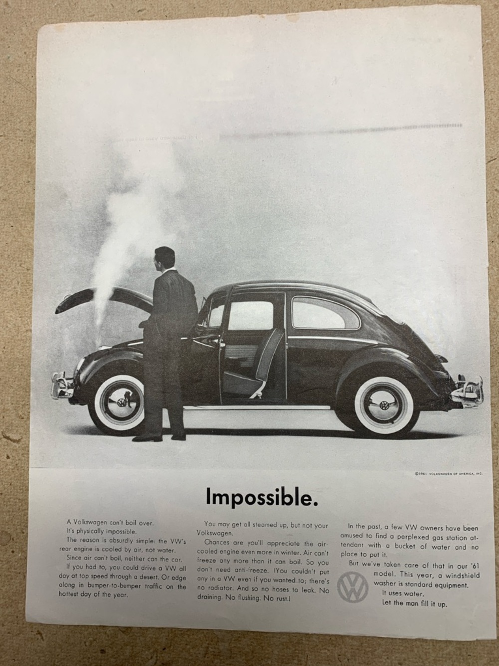 Vintage Life Magazine July 7, 1961 Volkswagen Beetle Black & White Ad